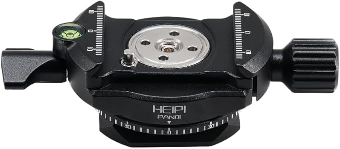 HEIPI Panoramic Panning Base, 360-Degree Tripod Base ARCA-Type Aluminum Alloy Camera Base Plate with Bubble Level for Tripod Monopod DSLR Cameras, Load Capacity 22 LBS