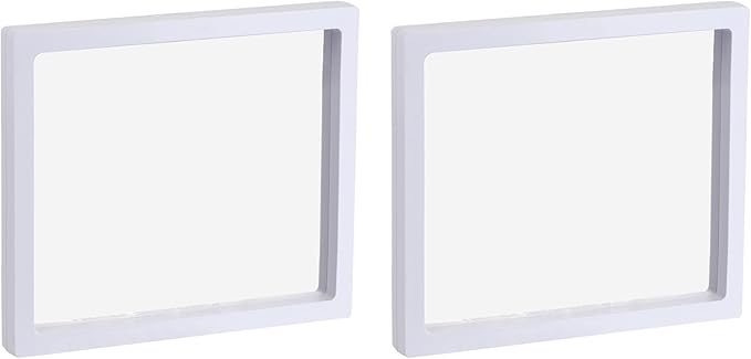 MECCANIXITY Floating Frame Display Holder Stand 3D Jewelry Display Box 7.09 x 7.09 x 0.79 inch White for Ring Necklace Bracelet Earring Pack of 2