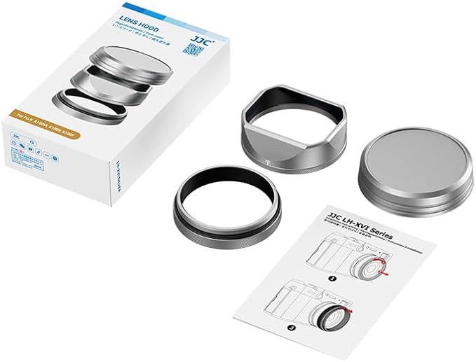 JJC Lens Hood for Fujifilm X100VI X100V Camera Accessories, Square Metal Lens Hood with 49mm Filter Adapter Ring and Cap Replaces Fuji LH-X100, Prevents Glare and Eliminates Vignetting (Silver)