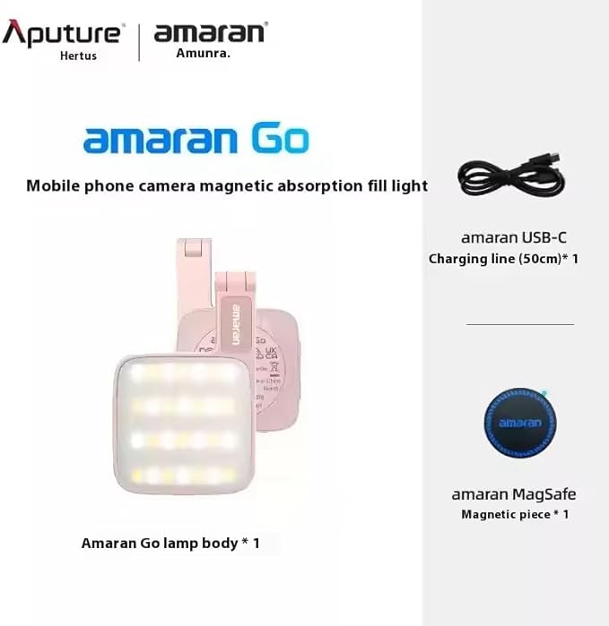 Magnetic Selfie Phone Light,Amaran Go Dual LED Light Source with Adjustable Mirror Light CCT 2700K-6500K,Rechargeable for Selfie,Makeup,Video Conference,TikTok,for iPhone & Android (Pink)