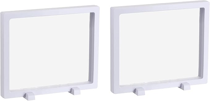 MECCANIXITY Floating Frame Display Holder Stand 3D Jewelry Display Box with Base 7.09 x 7.09 x 0.79 inch White Pack of 2