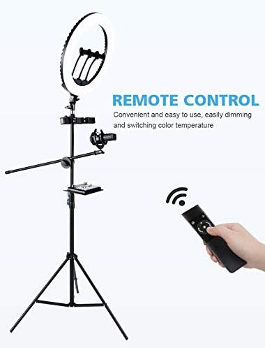 Photography 18" LED Ring Light Tripod Stand Phone Holders Remote Control Multi-Camera Live Broadcast Kit A,YouTube Live Streaming Brightness Control for Photography Videography, Vlogging, Streaming