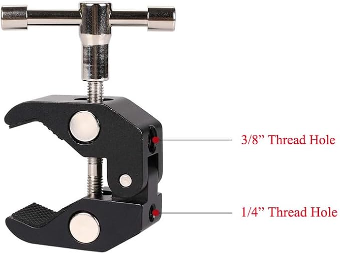 Camera Super Clamp Mount (w/ 1/4 and 3/8 Thread) and Double Ball Head Hot Shoe Mount Magic Arm Adapter for DSLR Camera/Camera Cage/LED Light/Flash Light/Action Camera