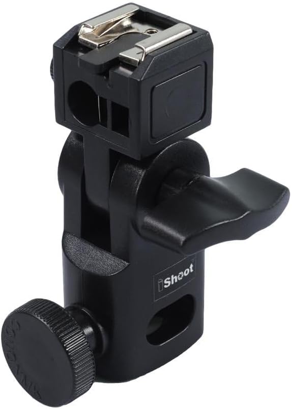 Hot Shoe Mount Speedlite Flash Support Photo Studio Umbrella Holder Bracket, Bottom with 15.8mm Hole for Speedlite Flash Trigger with Cold Foot & Studio Light Stand Tripod Head