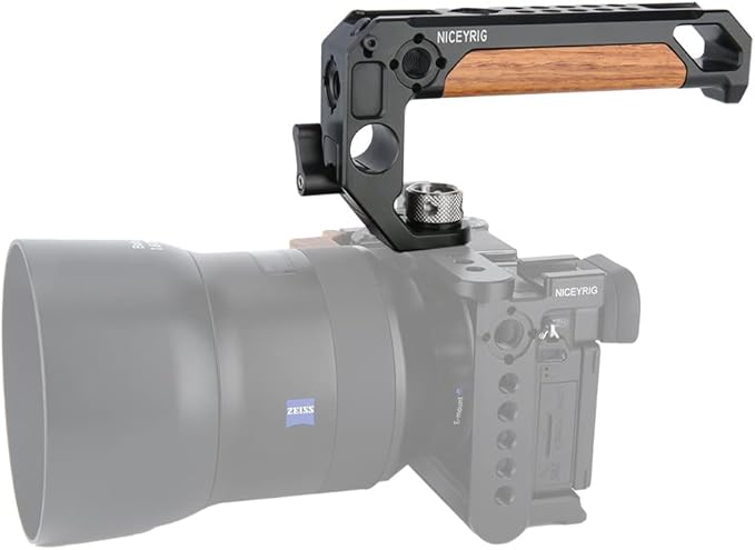 NICEYRIG Top Handle for ARRI 3/8 '' Thread with 15mm Rod Clamp, DSLR Camera Wooden Grip for Cage Rig - 348