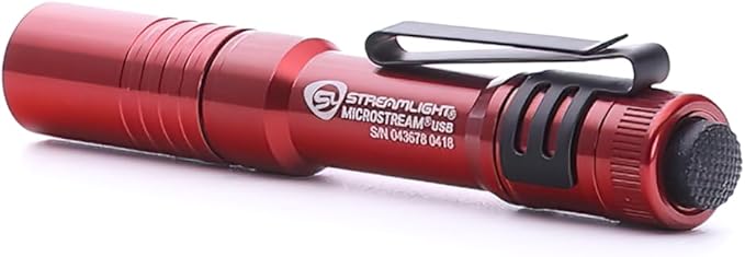 Streamlight 66602 MicroStream USB 250-Lumen 1150-Candela EDC Ultra-Compact Flashlight with Rechargeable Battery, Clear Retail Packaging, Red