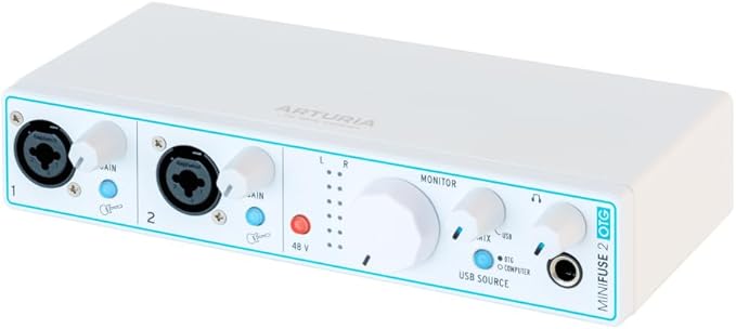 Arturia - MiniFuse 2 OTG - Audio & MIDI Interface with Creative Software for Recording, Production, Podcasting, Guitar, USBC/USBA - White