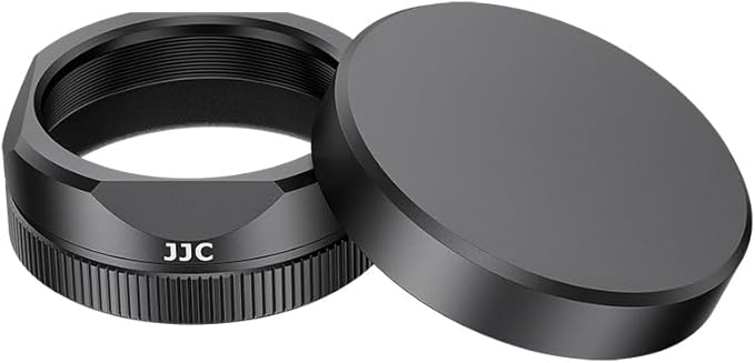 JJC Metal Square Lens Hood Shade with Lens Cap for Fuji Fujifilm X Half XHalf Compact Camera, X Half Protective Lense Cover with Cap Keeper, Anti-Scratch, Anti-Lost, Dark Gray Color