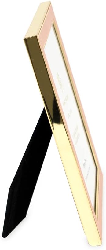 Isaac Jacobs 5x7 Pink Leather with Gold Metal (Vertical & Horizontal) Picture Frame, Suede Border w/Black Fabric Easel, Wall-Mountable, Made For Tabletop, Photo Gallery (5x7, Pink W/Gold)