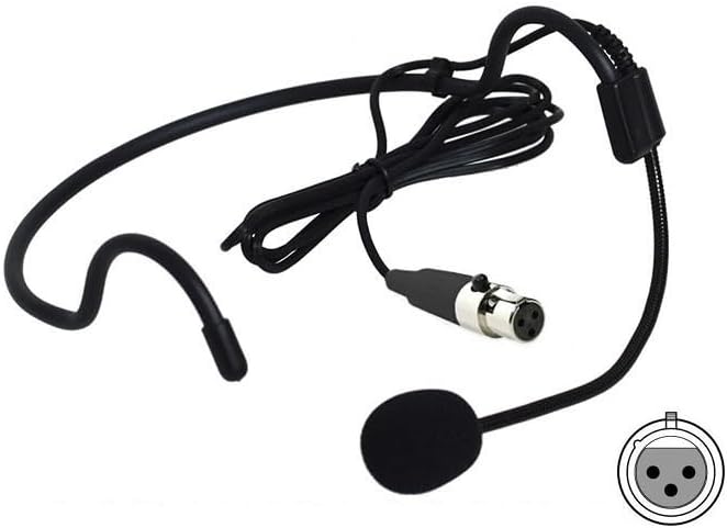 Headworn Headset Microphone for AKG/Samson Wireless Bodypack Transmitters, with Windscreen, Mini 3 Pins XLR Connector, Unidirectional, Black