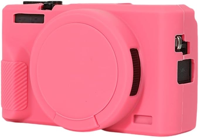 STSEETOP Camera Case for Canon PowerShot G7X Mark III - Protective Silicone DSLR Skin with Lens Cover, Detachable Cage, Shockproof, Dustproof (Azalea Red)