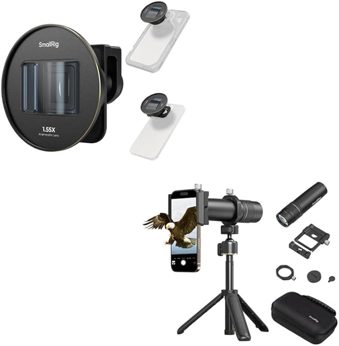 Bundle: SmallRig 1.55XT Anamorphic Lens for Phone 3578B+ SmallRig 8X Telephoto Lens for Mobile Phone (T-Mount) 4737