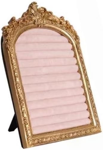 Large Two-Piece Resin Jewelry Display Stand Set, Vintage Photo Frame Earring Holder, Velvet Necklace Storage Box, Elegant Décor for Jewelry and Collectibles (Red, Pink, Gold) (pink)