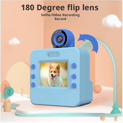 Kids Camera Instant Print, 1080p Digital Camera for Kids, 180° Rotating Selfie Lens with 32GB Card Reader & 6 Rolls Printing Paper Kids Toy Gifts for Boys Girls Ages 3-12 (Blue)