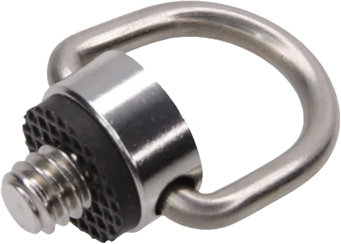 Foto&Tech Stainless Steel 1/4"-20 Rubber Padded D Ring Screw, D-Shaped Ring Camera Sling Screw for Shoulder Straps, Wrist Straps, Selfie Sticks, Gimbals (1 Piece, Gray)