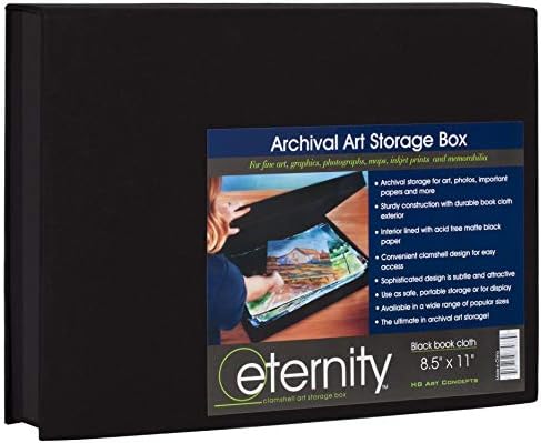 HG Art Concepts Art Photo Storage Box Eternity Archival Clamshell Box For Storing Artwork, Photos & Documents Deluxe Acid-Free Sturdy & Lined With Archival Paper - [Black - 8.5" x 11"]
