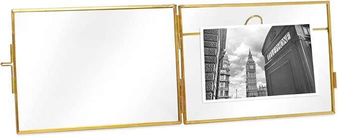 Isaac Jacobs 4x6, Antique Gold, Vintage Style Brass and Glass, Metal Floating Picture Frame (Horizontal) with Locket Closure, for Photos, Art, More, Tabletop Display (4x6 Antique Gold)