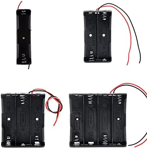 Aokin 4pcs 18650 Battery Holder Bundle with Wire 18650 Battery Holder Case 3.7V, 1/2/3/4 x 3.7V Series DIY Battery Storage Boxes, 1/2/3/4 Slots Black Plastic Batteries Case for 18650 Battery
