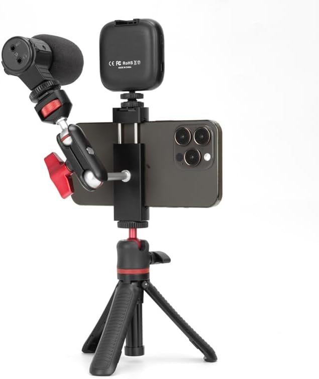 Reflex Camera Metal Phone Clip with Hot Shoe Mount, Adjustable Mobile Phone Tripod Mount Compatible with Smartphones, Tripods, Lights, and Microphones for Photography & Filming