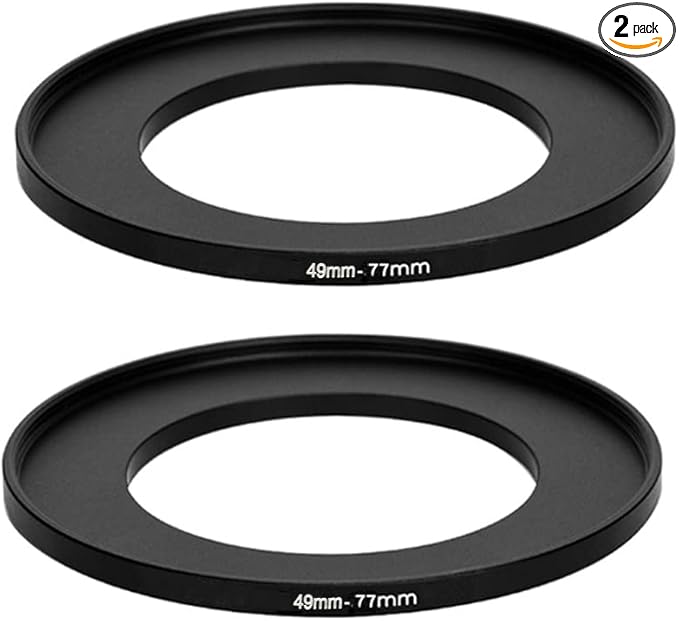 (2 Pcs) 49-77MM Step Up Ring Adapter, 49mm to 77mm Filter Ring, 49 mm Male 77 mm Female Stepping Up Ring for DSLR Camera Lens and ND UV CPL Infrared Filters