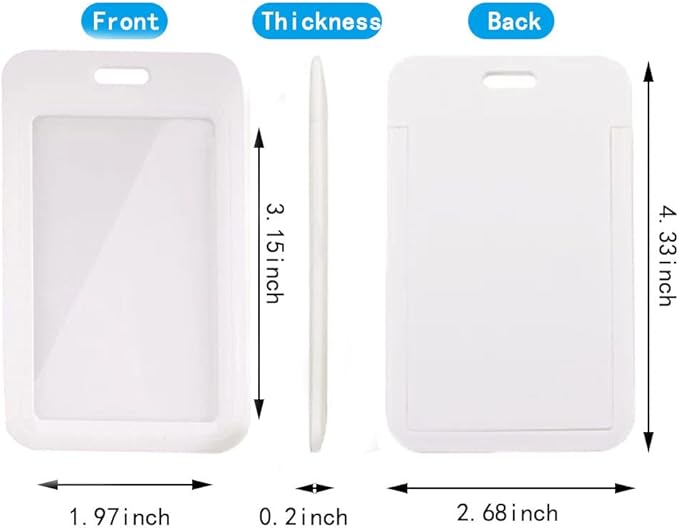 Larpur 2 Pack Vertical ID Badge Holders Hard Plastic Card Cases with Clear ID Window for School, Office, Factory, White