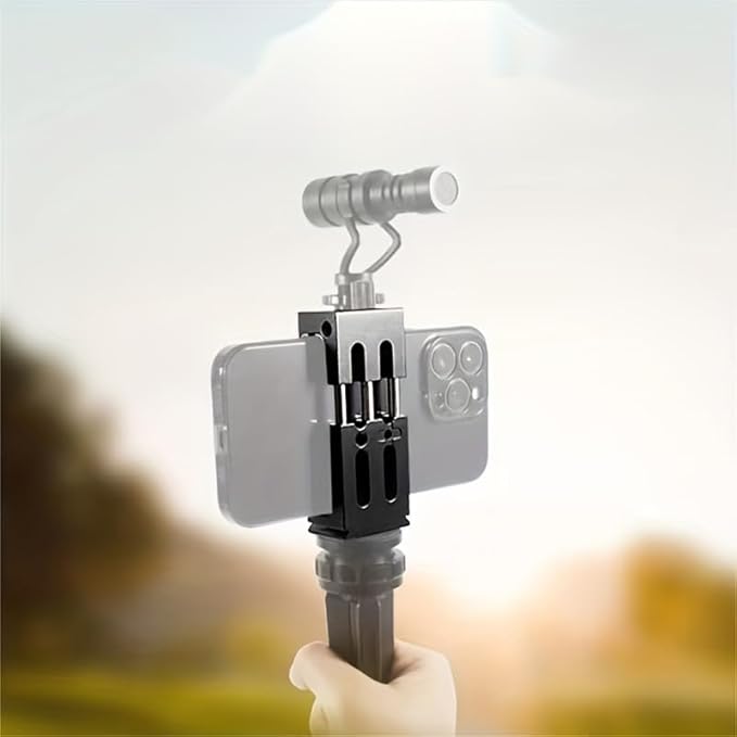 Aluminum Metal Phone Tripod Mount with 3 Cold Shoes & 1/4" Arca Port,360°Rotation Cell Phone Tripod Adapter for Phone Stand Holder, Compatible for iPhone Samsung and Other Smartphone