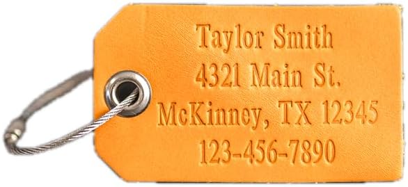 Ox & Pine Handmade Personalized Leather Luggage Tags - 100% Full-Grain Leather (Dark Brown, Rustic Brown, Saddle Tan, Rustic Gray, or Black) 3.5" x 2" (Saddle Tan)