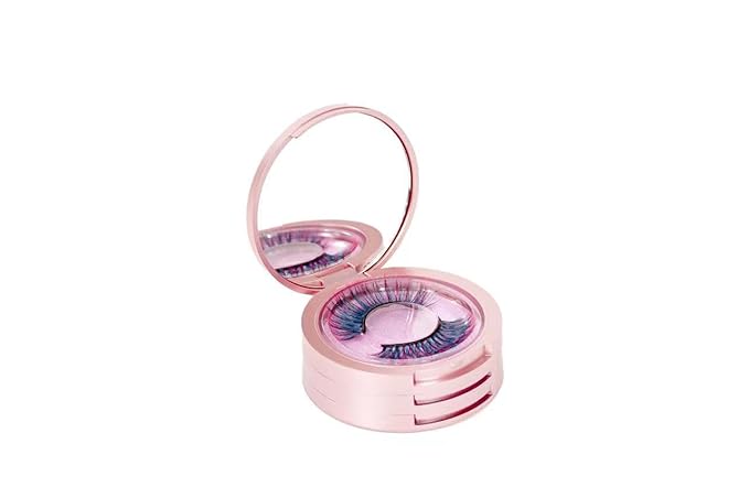 Eyelash Storage Box-2 Pack Eyelash Holder Case with Mirror 3Layers Circle Eyelash Box with Lash Holder Empty Makeup Case Travel for Women and Girls（Rose Gold)）