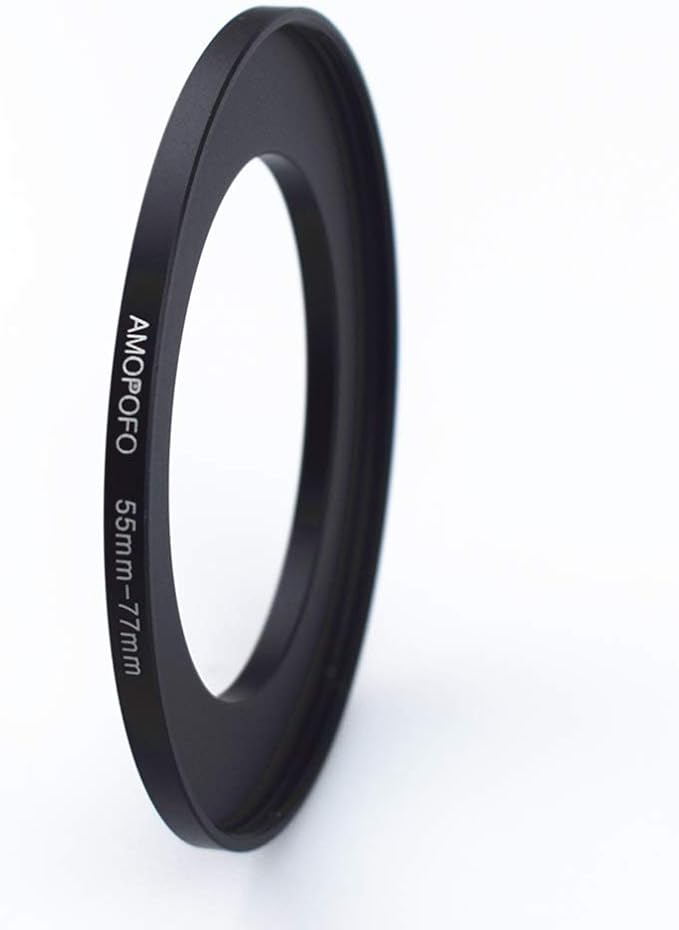 Metal Step Up Ring Adapter 55mm to 77mm Step-Up Lens Adapter Ring For Filters, Made Of CNC Machined space aluminum With Matte Black Electroplated Finish,Compatible with All 55mm Camera Lenses & 77mm A