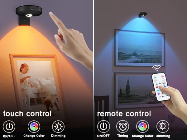 WILLED Picture Lights, 1200mAh Rechargeable Battery Operated Picture Lights, Puck Lights with Remote, 9 RGB Colors, Dimmable&Timer, Gallery Lights, Art Display Lighting for Paintings Wireless/3 Pack
