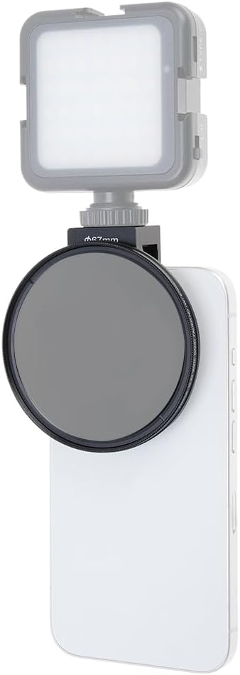 67mm Phone Filter Mount Threaded Lens Clip with Cold Shoe, Locking Knob, 15mm Opening Phone Lens Adapter Compatible with Smartphone (67mm)