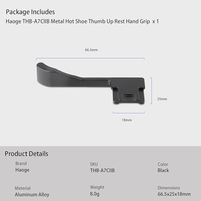 Haoge Metal Thumb Up for Sony α7CII,α7CR Alpha 7CII,ILCE-7CII,A7CR Digital Camera Accessories (Not Fits A7C) Black THB-A7CII-B Hot Shoe Rest Hand Grip