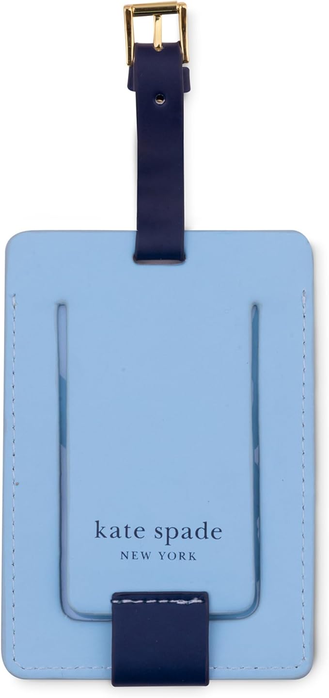 Kate Spade New York Leatherette Luggage Tag with Secure Strap, Colorful Suitcase Identifier for Travel, Monogram Bag Tag ID (E) (Pack of 2)