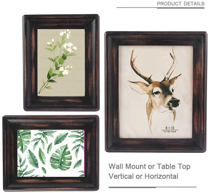 Rustic Picture Frame 5x7,Table Top or Wall Hanging Photo Frames with Glass Front 7 by 5（Black）