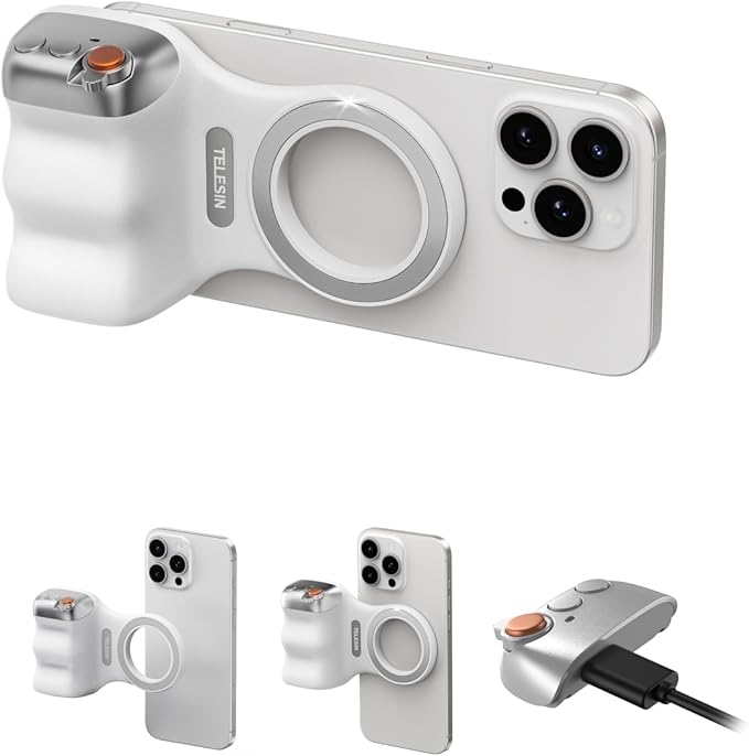 TELESIN Magnetic Phone Camera Grip for iPhone/Android Fun Shot with Detachable Wireless Shutter Remote - Official Certification - 1/4" Tripod Screw - Comfort Ergonomic Camera Grip Handle Holder
