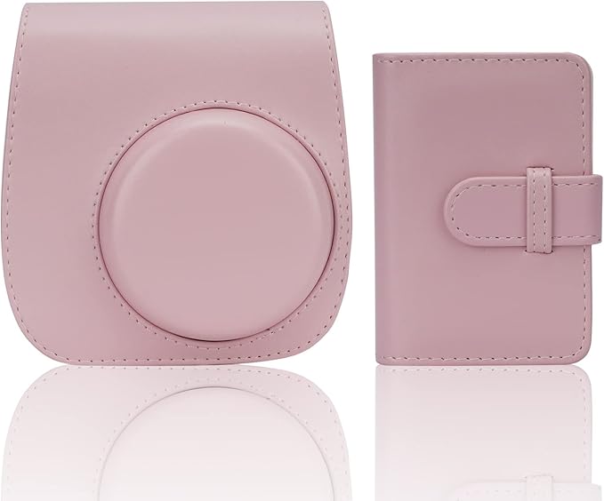 Frankmate Instant Camera Case Compatible with Fujifilm Instax Mini 11/9/8/8+ PU Leather Bag with Pocket and Adjustable Shoulder Strap Mini Photo Album (Pink)