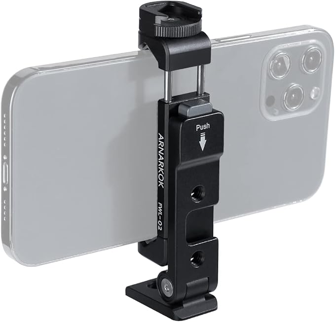 Metal Phone Tripod Mount w 2 Cold Shoes, Vertical, Horizontal & 45 Tilt Angles Tripod Phone Holder All Smartphone Holders Video Live Vlogging Streaming Rig
