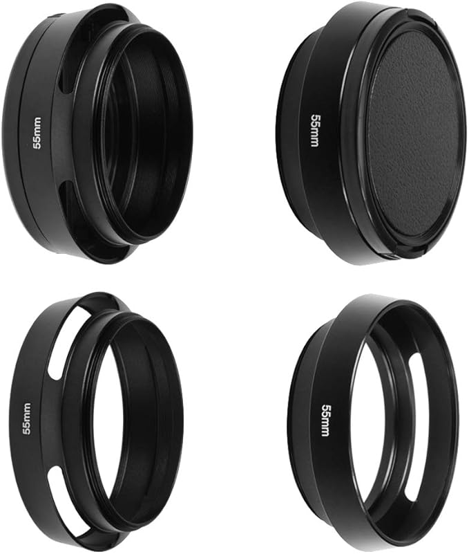 SIOTI 55mm Lens Hood, Oxidation Matte Anti Reflective Treatment, Aluminum Alloy, with 1 * 62mm Lens Cap, Compatible with Sony/Canon/Nikon/Fuji etc >40mm Camera Lens