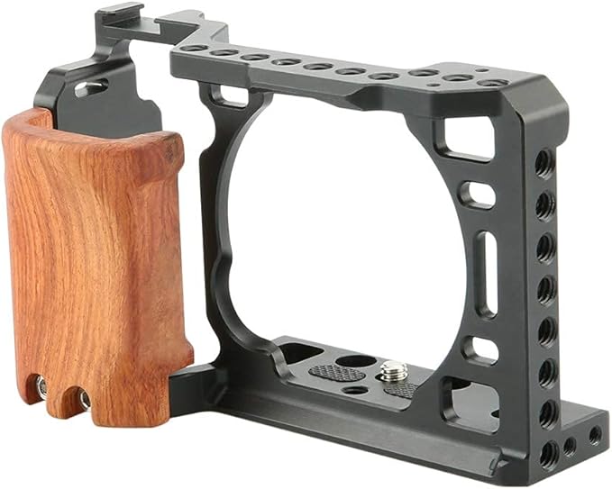 NICRYRIG Cage Kit for A6400 A6500 Sony Mirrorless Camera, with Wooden Handle Grip M2.5 Screw - 110