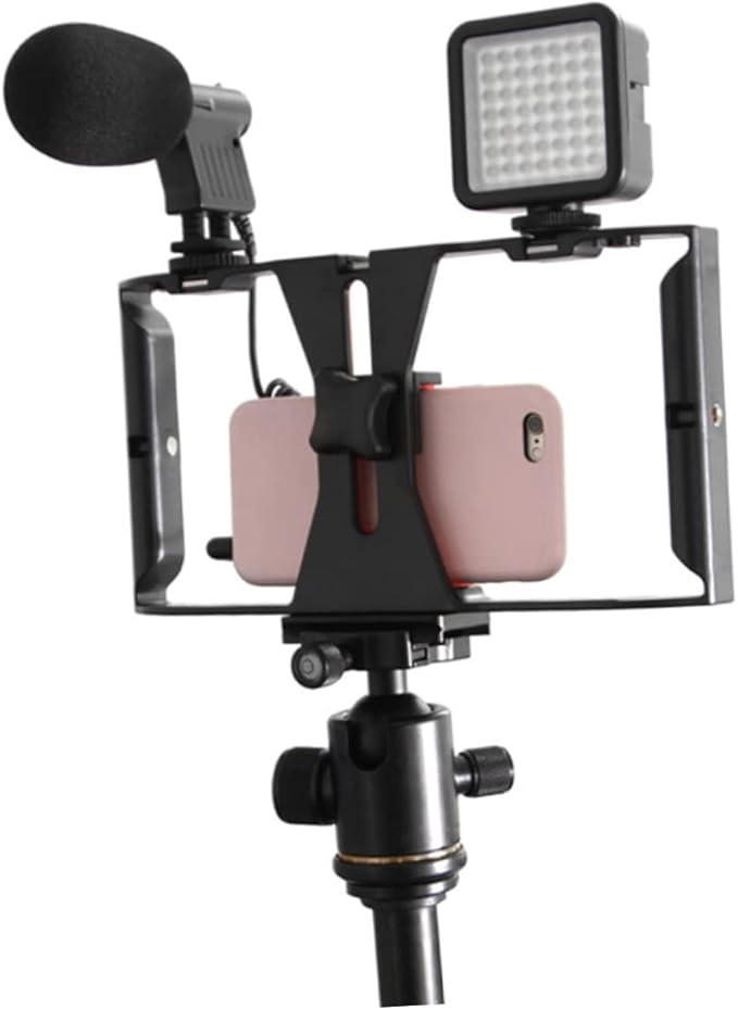 NUOBESTY Smartphone Radio Rig Phone Holder for Filmmaking Handheld Grip Stand for Video Recording Compatible Sturdy Black and Red Design
