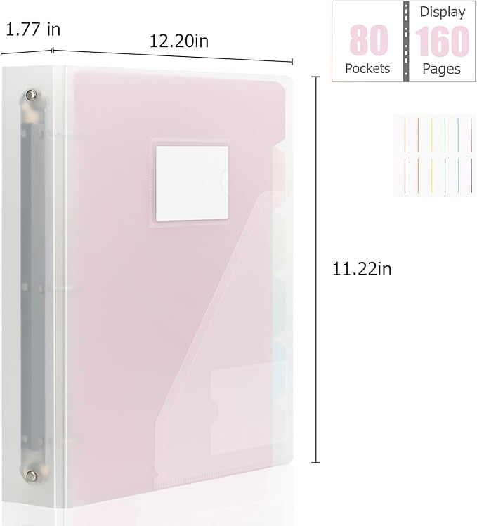 Uquelic 80-Pocket Clear Binder with Plastic Sleeves for Letter/A4 Size(11" x 8.5"), Document Binder Organizer for Papers, Certificates and Artwork, Macaron PP Divider Pages for Presentation