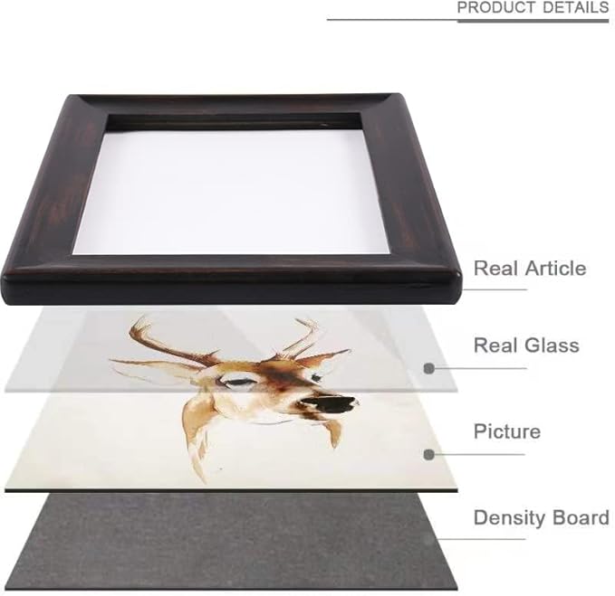 8x8 Wooden Picture Frames, Rustic Square Photo Frame Made of Solid Wood and Real Glass for Wall Hanging And Table Standing (Black)