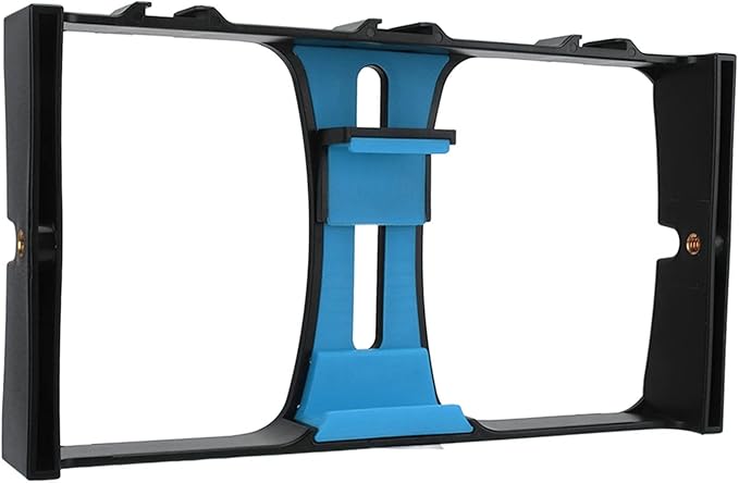 Phone Video Camera Cage ABS Handheld Smartphone Stabilizer Rig 4.3-10.8cm Clamp - Lightweight Shockproof Design with Cold Shoes & 1 / 4in Screws for Vlog Livestreaming & Vi (Blue)