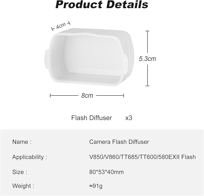 Soonpho 3Pcs Flash Diffuser, 3.15" x 2.09" White Bounce Light Diffuser Kit Compatible for Godox V860III V850II TT685II TT600 for Canon, Nikon, Sony, Olympus, Fuji Hot-Shoe Mount Camera Speedlight