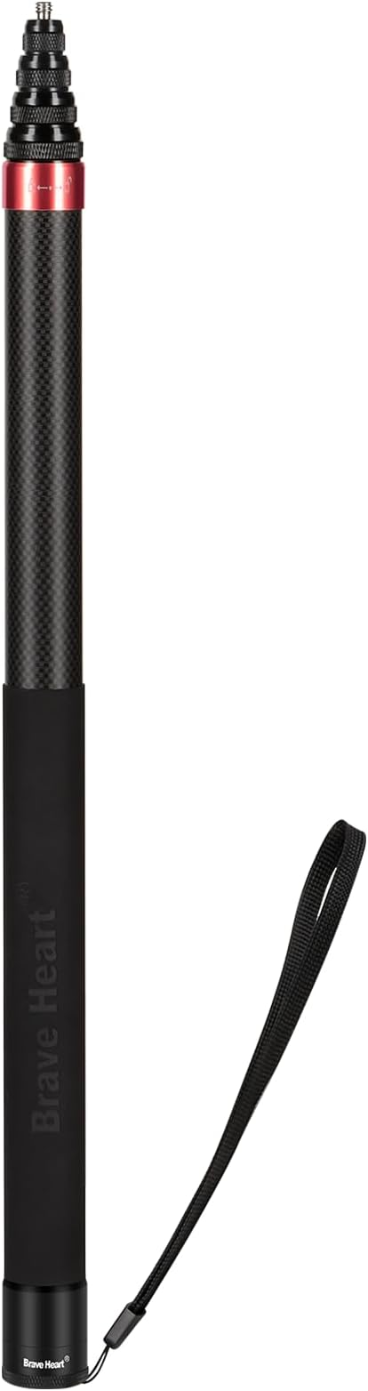 118 Inch/3m Carbon Fiber Invisible Extension Selfie Stick for Insta360 Insta 360 X5/X4/X3/X2/ONE RS Action Camera Accessories (Red)