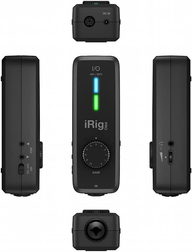 IK Multimedia iRig Pro I/O audio interface for iPhone, iPad, Mac, iOS and PC with USB-C, Lightning and USB cables, 24-bit, 96 kHz recording and guitar, bass and XLR mic inputs