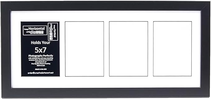 Creative Letter Art 4 Opening Glass Face Black Picture Frame to hold 5 by 7 inch Photographs including 10x24-inch White Mat Collage