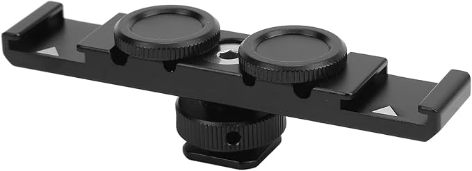 Dual Cold Shoe Extension Mount, Camera Extension Bar with Safety Lock, Aluminum Alloy Bracket for Monitor Microphone Flash Light, 1/4in Threaded Hole for Tripod Grip Handle
