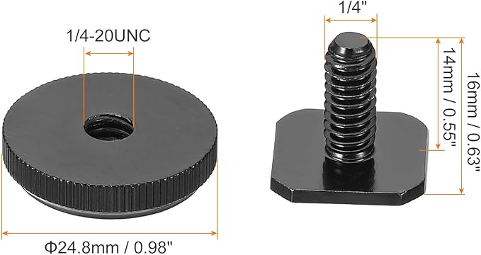 PATIKIL 1/4"-20 Camera Hot Shoe Mount, 2 Pack Flash Cold Shoe Mount Tripod Screw Adapter for DSLR Rig, Black