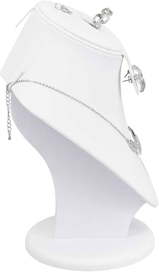 MOOCA White Leatherette Combination Display Jewelry Bust for Necklaces, Earrings, Rings